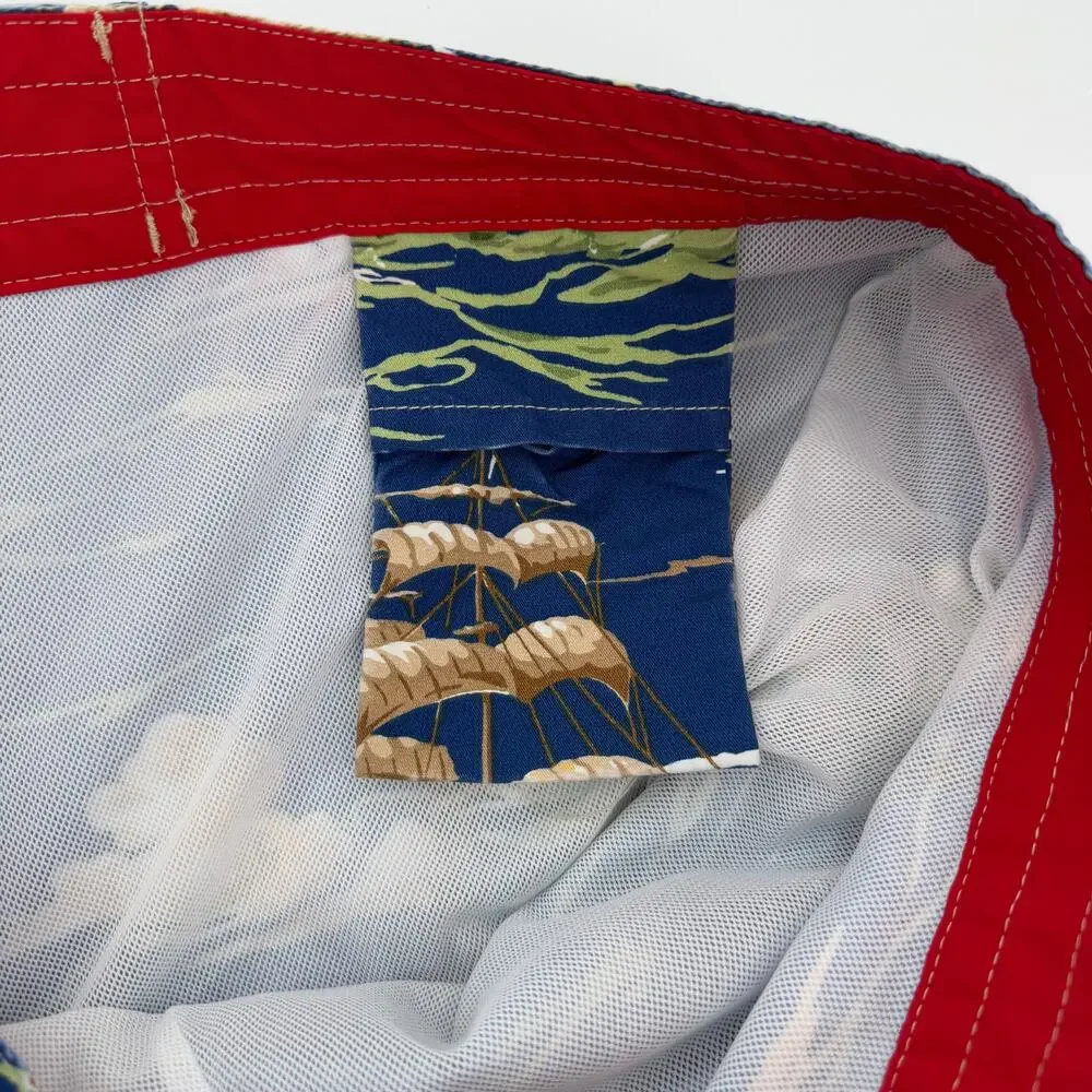 Polo Ralph Lauren Blue Swim‎ Trunks Lined Board Shorts Pirate Ship Buoy Mens 32